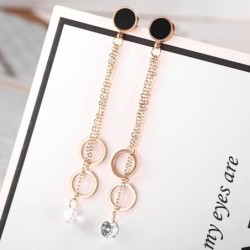 Rose gold long earrings - with crystal decoration