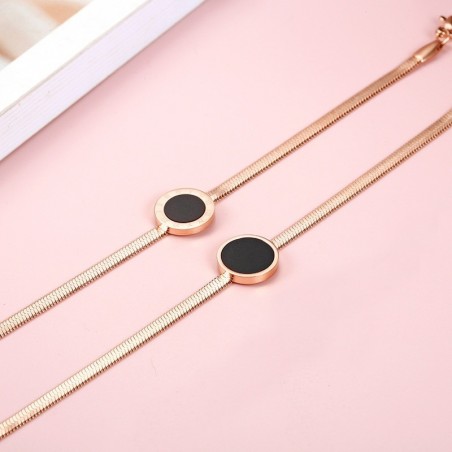 Rose gold bracelet - black round pendant with Roman numerals
