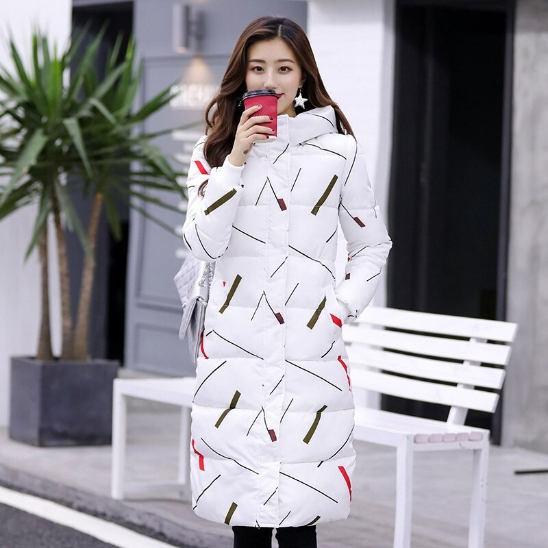 Warm / long down winter jacket with hood and zipper