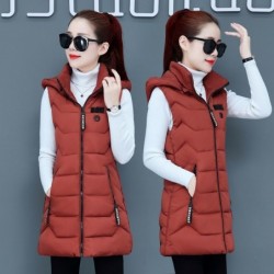 Warm sleeveless jacket - long hooded vest with zipper