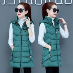 Warm sleeveless jacket - long hooded vest with zipper