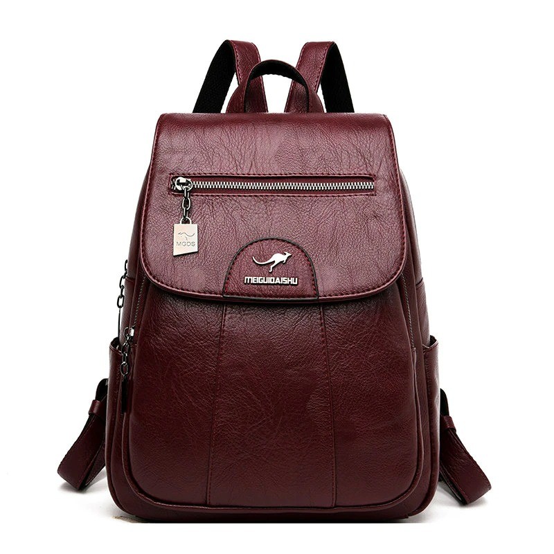 Leather backpack - with hand strap / zippers