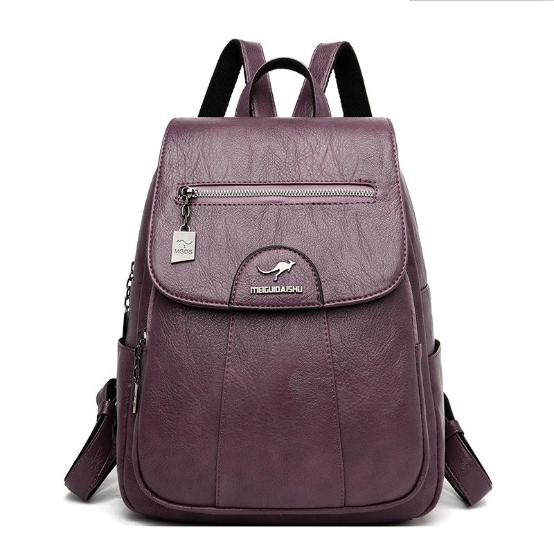 Leather backpack - with hand strap / zippers