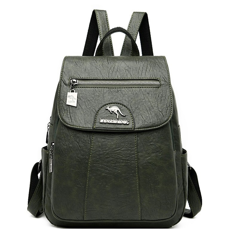 Leather backpack - with hand strap / zippers