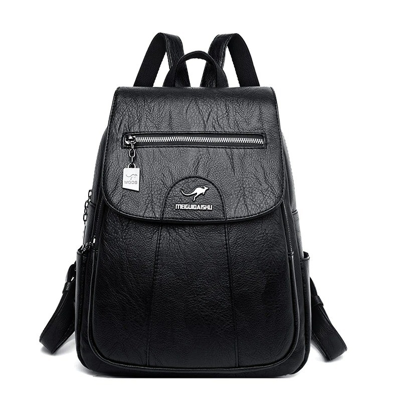Leather backpack - with hand strap / zippers