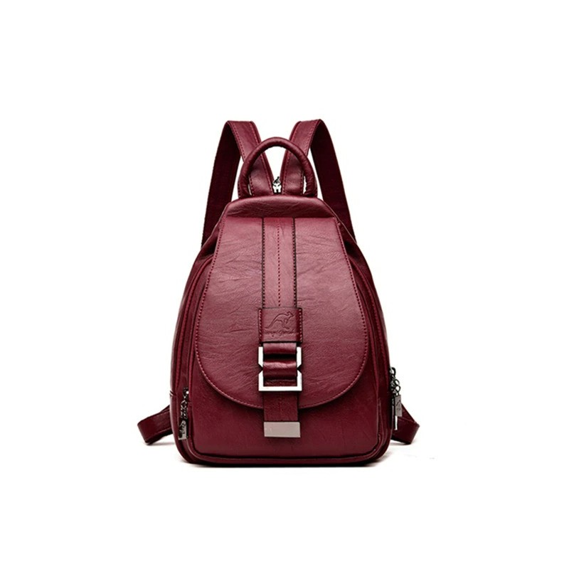 Fashionable leather backpack - with a metal front buckle
