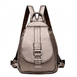 Fashionable leather backpack - with a metal front buckle