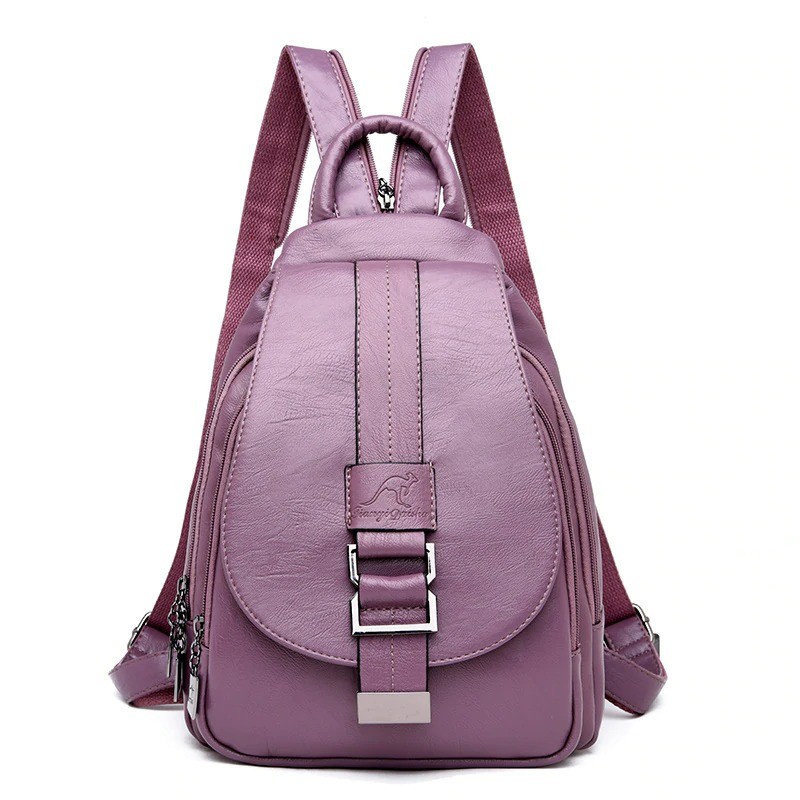 Fashionable leather backpack - with a metal front buckle