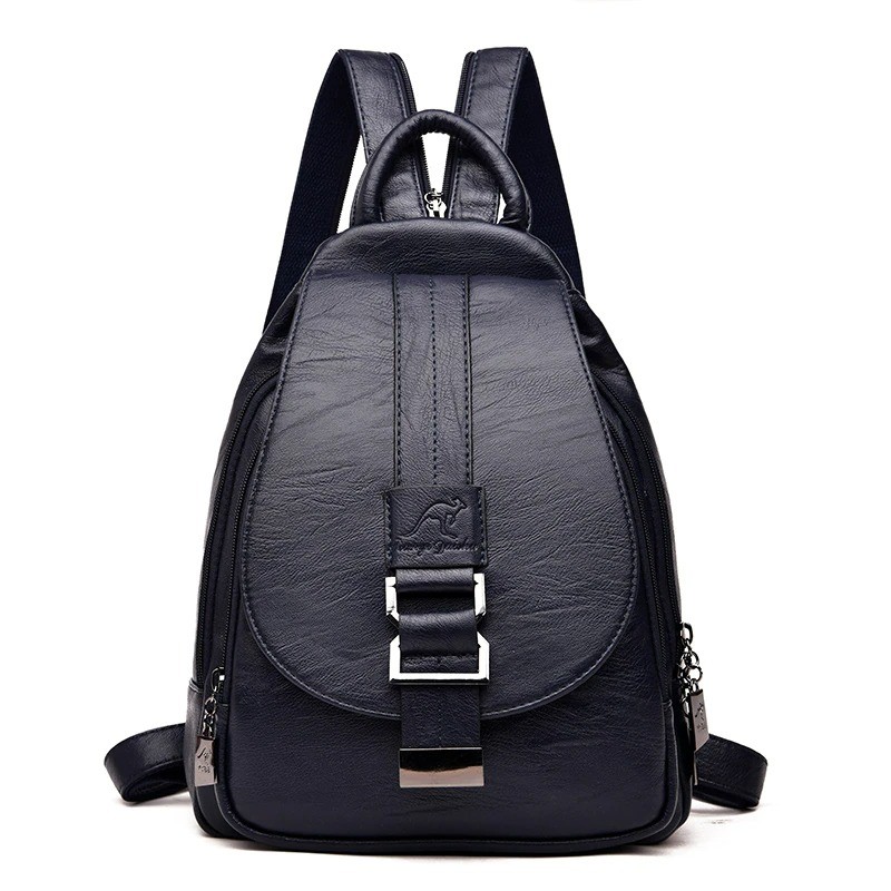 Fashionable leather backpack - with a metal front buckleBackpacks