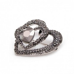 Black heart shaped brooch - with crystal