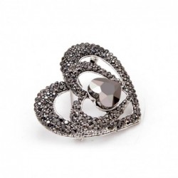 Black heart shaped brooch - with crystal