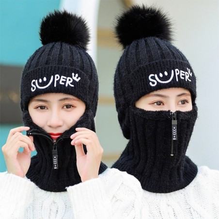 Winter hat with a pompom - balaclava with a zipper