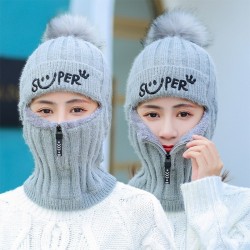 Winter hat with a pompom - balaclava with a zipper