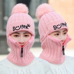Winter hat with a pompom - balaclava with a zipper