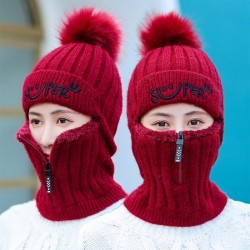 Winter hat with a pompom - balaclava with a zipper