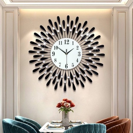 Modern wall clock - sun shape - with crystal decoration - 38 * 38cm