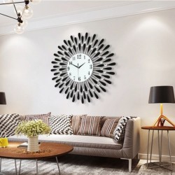 Modern wall clock - sun shape - with crystal decoration - 38 * 38cm