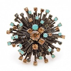 Vintage round flower - brooch with crystals