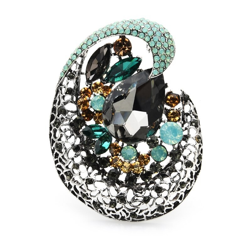 Big crystal flower - geometric brooch