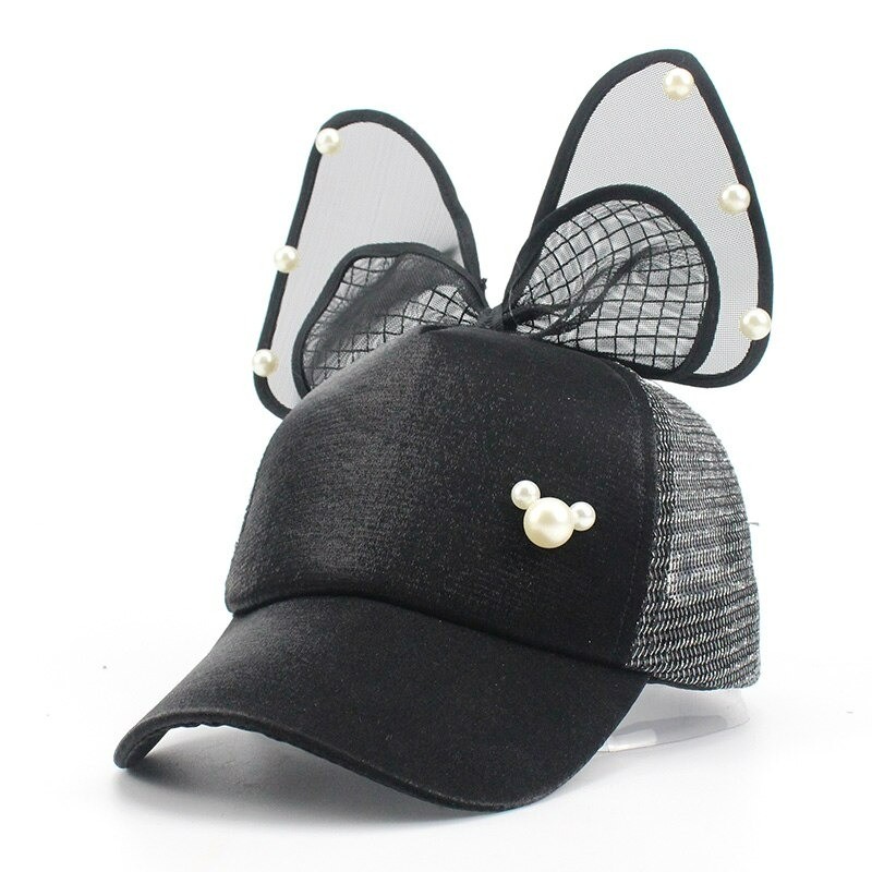 Kids baseball cap - snapback with bow / pearls / mesh