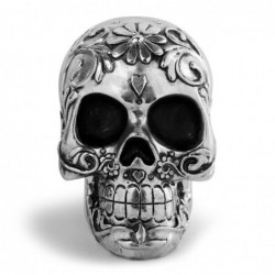 Skull with floral design - silver plated - Halloween decoration