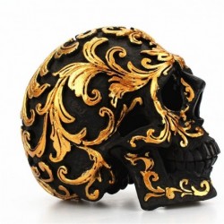 Black skull head - with golden carvings - resin statue