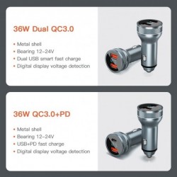36W - USB phone car charger - quick charging QC3.0 / PD - type-CInterior accessories