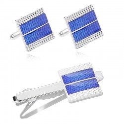 Blue square cufflinks / tie clip - zinc alloy