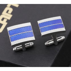 Blue square cufflinks / tie clip - zinc alloy