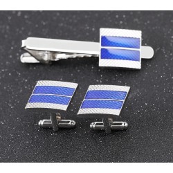 Blue square cufflinks / tie clip - zinc alloy