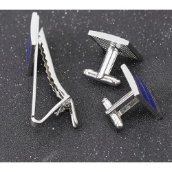 Blue square cufflinks / tie clip - zinc alloy