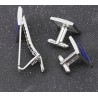 Blue square cufflinks / tie clip - zinc alloy