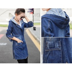 Trendy denim long jacket - with hood - zipper - pocketsJackets