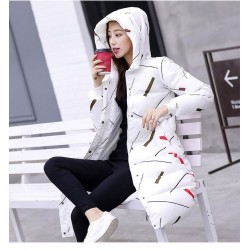 Warm / long down winter jacket with hood and zipper