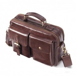 Vintage shoulder bag - with strap / zippers - genuine cowhide leather