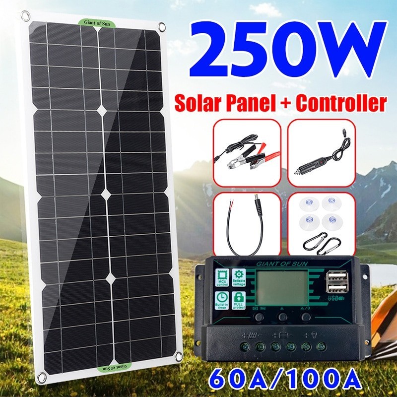 Solar panel kit - battery charger - dual USB - 250W - with controller - for car / yacht / Smartphones Solar panel kit - battery charger - dual USB - 250W - with controller - for car / yacht / Smartphones