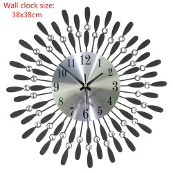 Modern wall clock - sun shape - with crystal decoration - 38 * 38cm