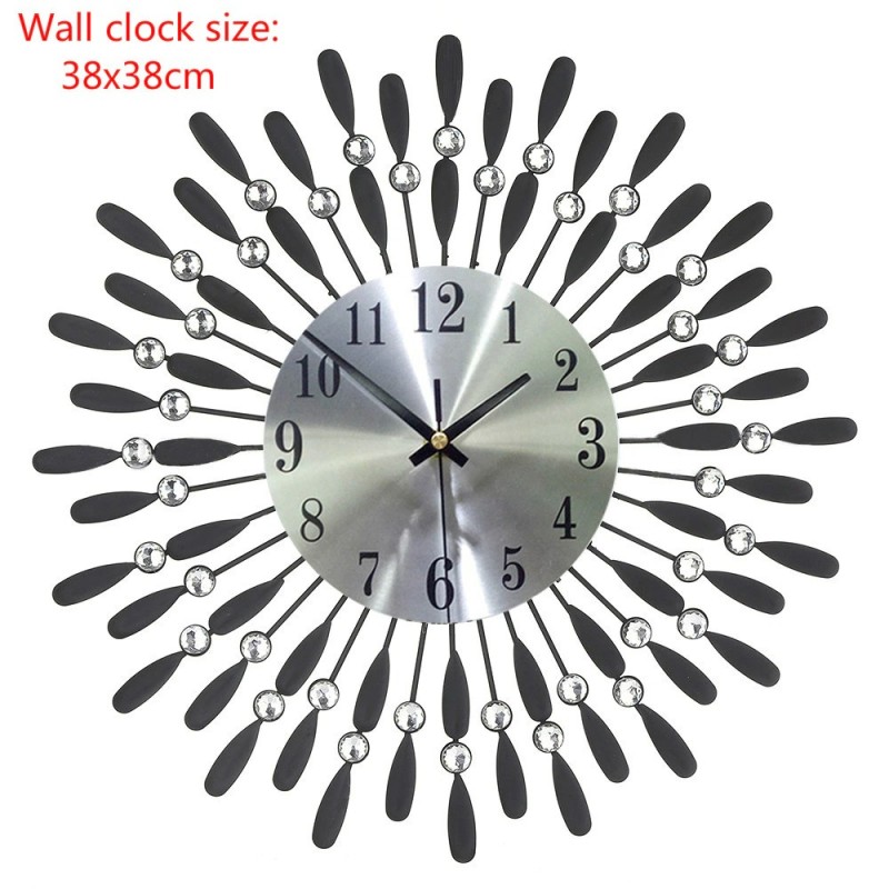 Modern wall clock - sun shape - with crystal decoration - 38 * 38cm