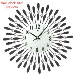 Modern wall clock - sun shape - with crystal decoration - 38 * 38cm