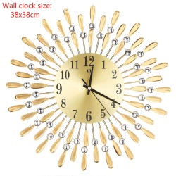 Modern wall clock - sun shape - with crystal decoration - 38 * 38cm