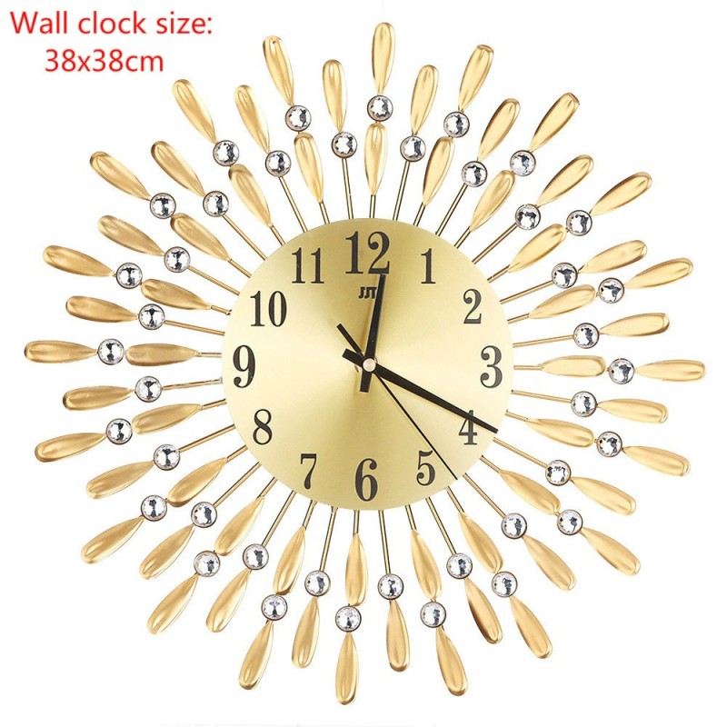 Modern wall clock - sun shape - with crystal decoration - 38 * 38cm