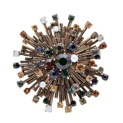 Vintage round flower - brooch with crystals