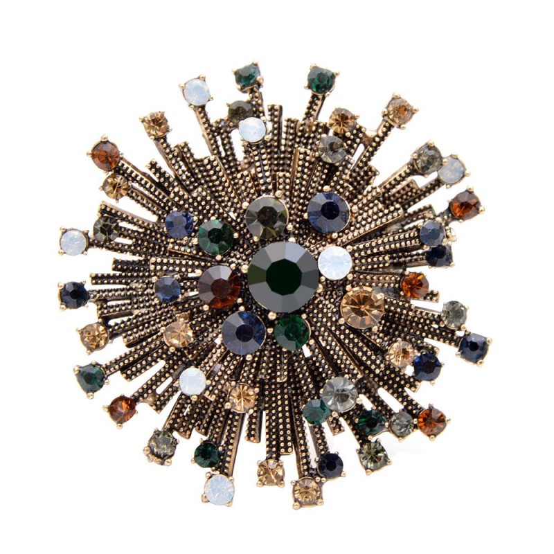 Vintage round flower - brooch with crystals