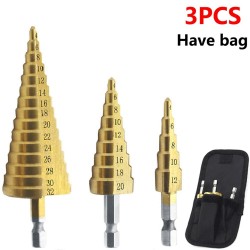 HSS titanium drill bit - 4-12mm / 4-20mm / 4-32mm - for metal / wood cutting - 3 pieces