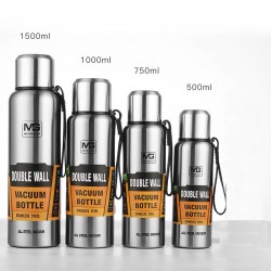 Vacuum thermos - with strap / bag - double wall - stainless steel - 500ml - 750ml - 1000ml - 1500ml