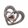 Black heart shaped brooch - with crystal