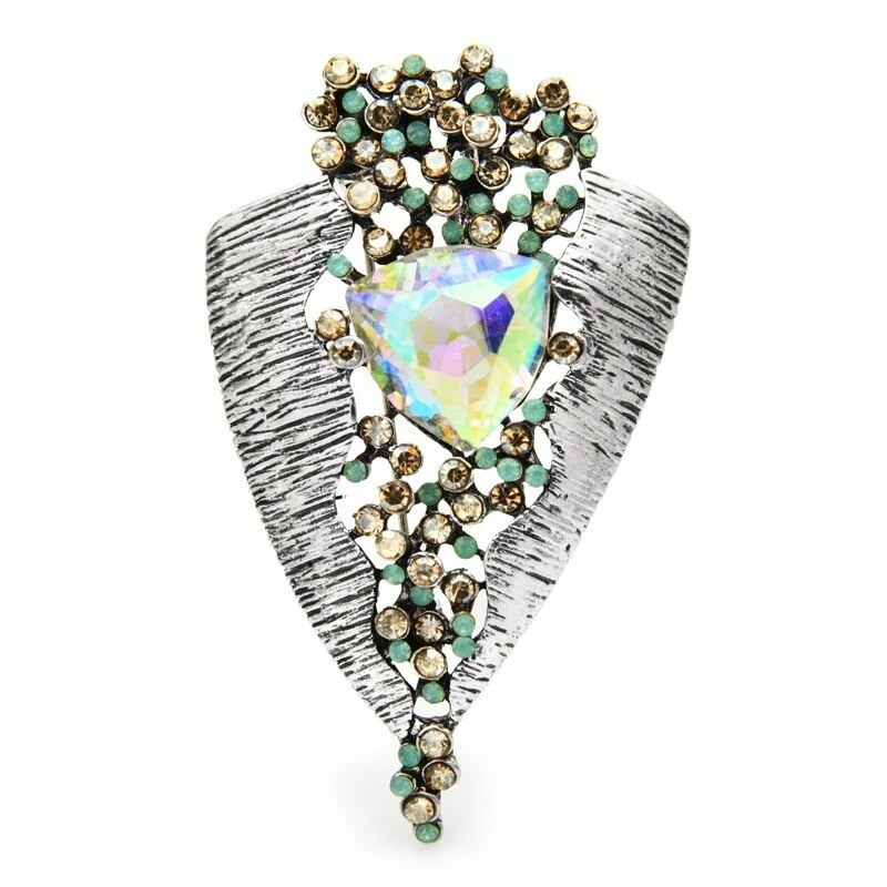 Vintage geometric brooch - with crystals