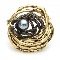 Bird nest with pearl - crystal brooch