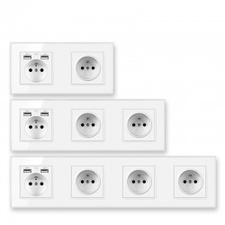 EU wall socket - with USB ports - crystal glass panel - French standardLighting fittings