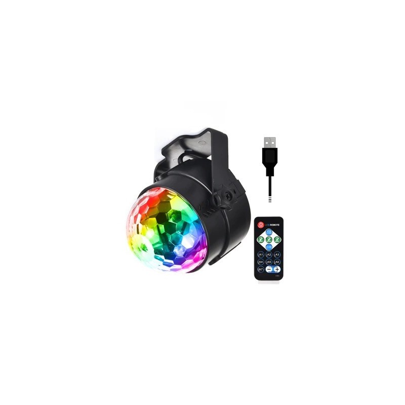 Crystal ball - stage light projector - RGB - LED - with remote / adjustable base - 5V - for disco / parties